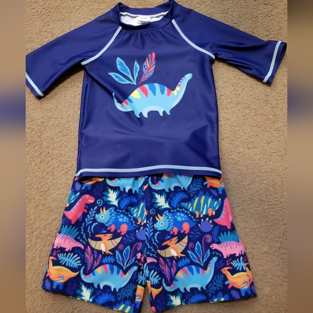 Millie And Max Dinosaur Rashguard Set - Navy Blue 2T